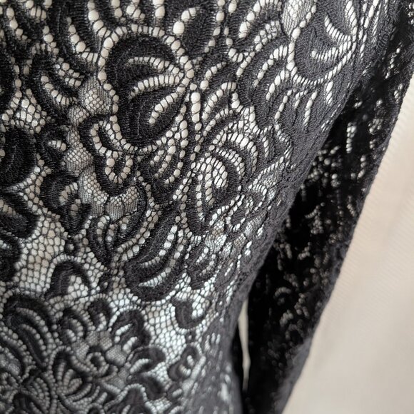 Simon Chang Lace Crochet Duster Faux Suede Fringe Black Size 10, M, Whimsigoth - Picture 7 of 13